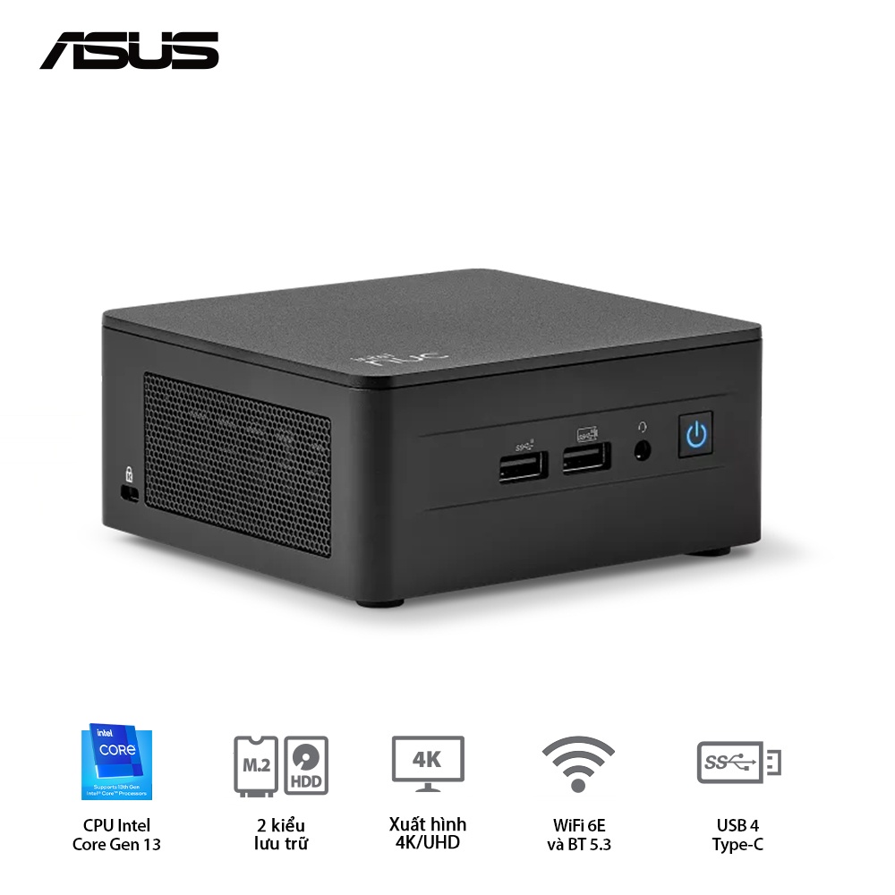 Bộ Mini PC ASUS Intel NUC13 PRO Tall RNUC13ANHi3 ( i3-1315U/ 2xDDR4-3200 / 3xNVMe, SATA/ 2x HDMI 2.1/2x DP 1.4a/ VESA MOUNT )
