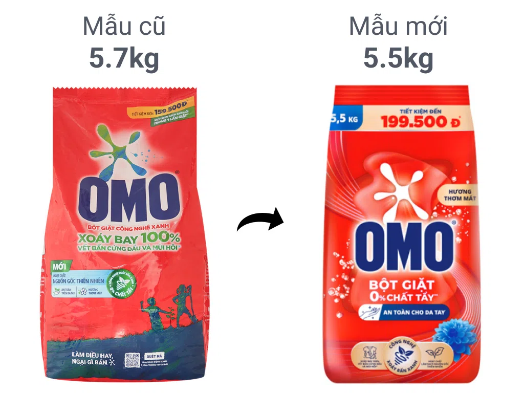 Bột giặt OMO công nghệ giặt xanh giúp xoáy bay vết bẩn loại bỏ mùi hôi túi 5.5kg