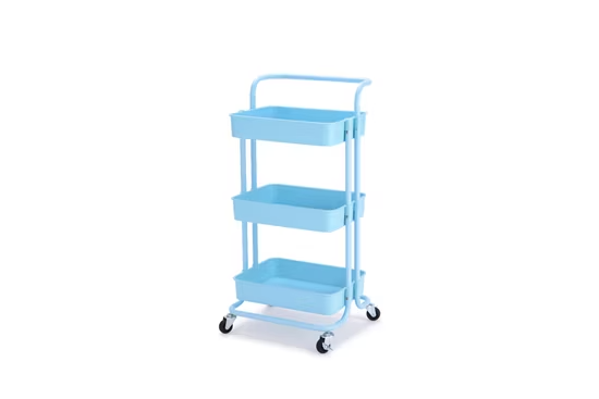 Xe đẩy nhà bếp 3 tầng bằng thép chất lượng cao có tay cầm và giá để đồ